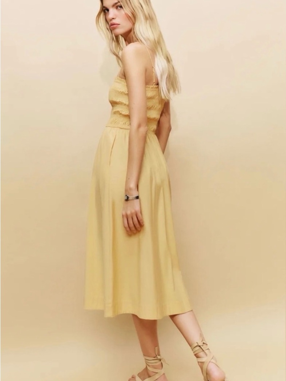Reformation Yellow Smocked Midi Dress